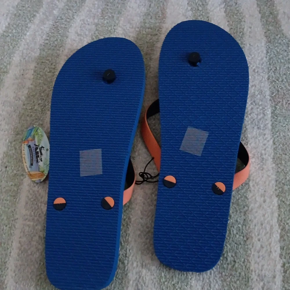 AIR BALANCE Men's Blue and Orange Flip Flops - 11